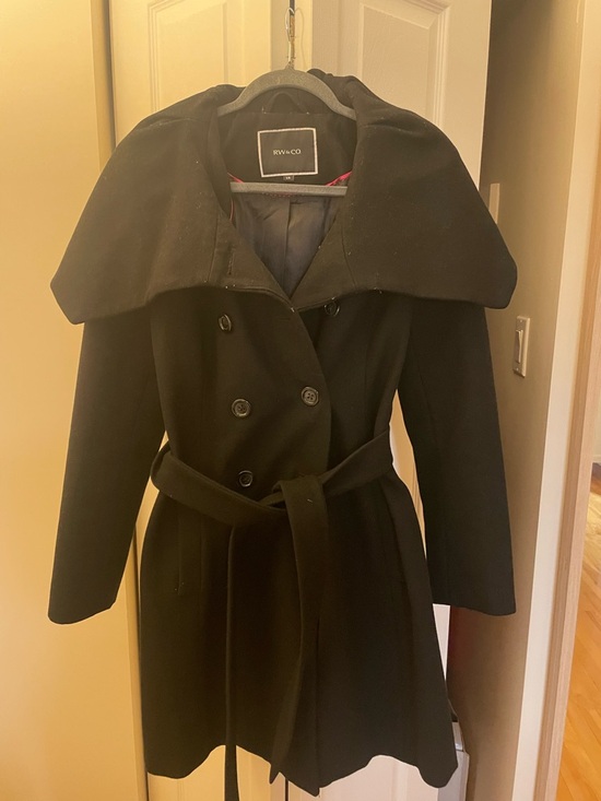RW&CO. Jackets & Blazers - RW&CO. Black Double-Breasted Wool Trench Coat with Belt size L